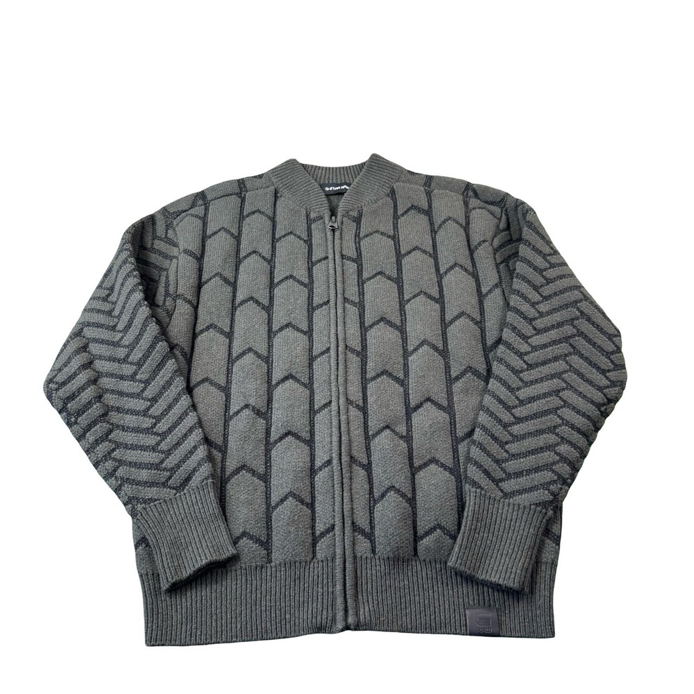 G-Star Raw Green Biker Zip Through 3D Knit Wool Mens Jacket M D09799-A174-995